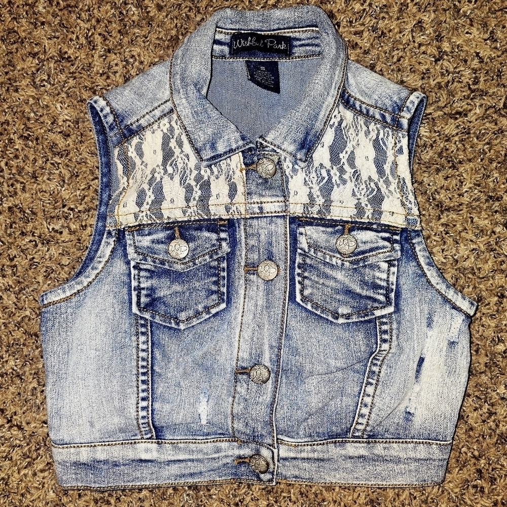 Wishful Park Lace Denim Vest Women's Small